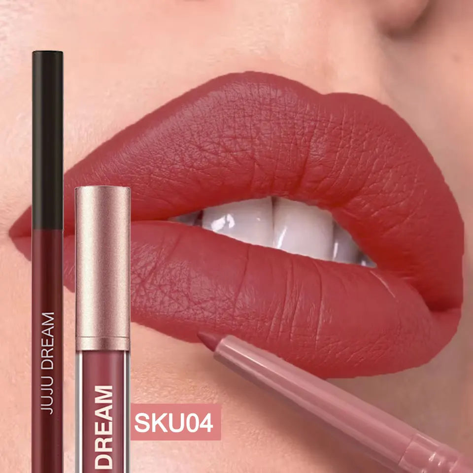 Six-color velvet lip liner and lipstick pen set - Waterproof, long-lasting, easy to apply, dual-function lip cosmetics Zpaxo 04