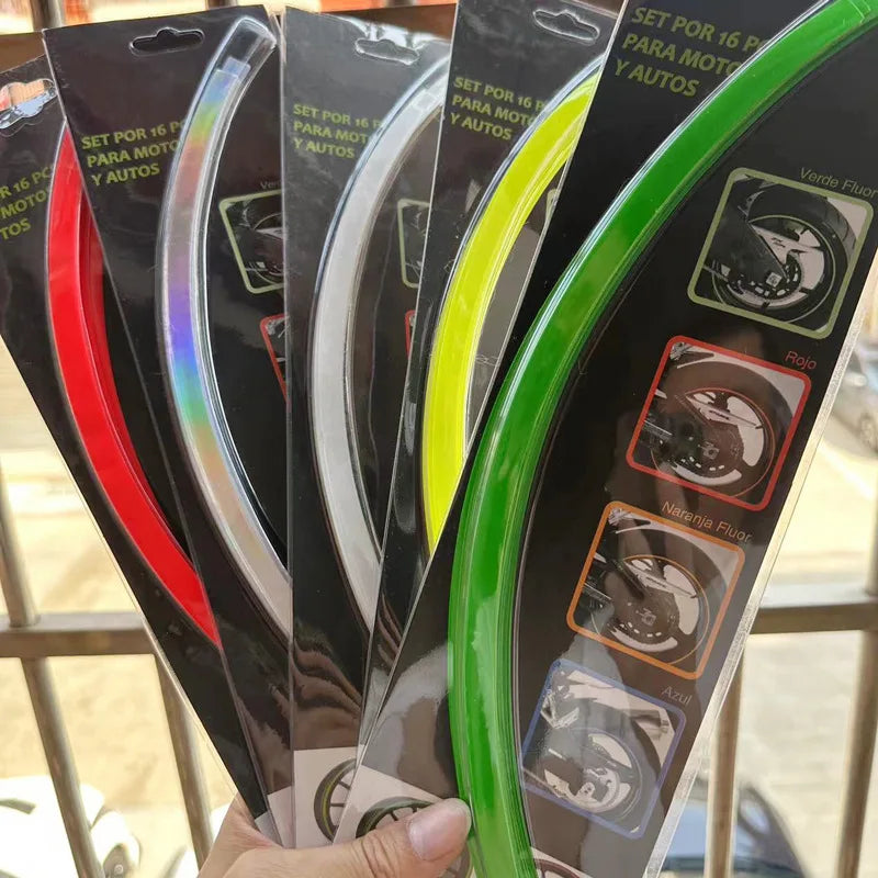 Motorcycle Wheel Hub Reflective Stickers – 16-Pack Rim Strips