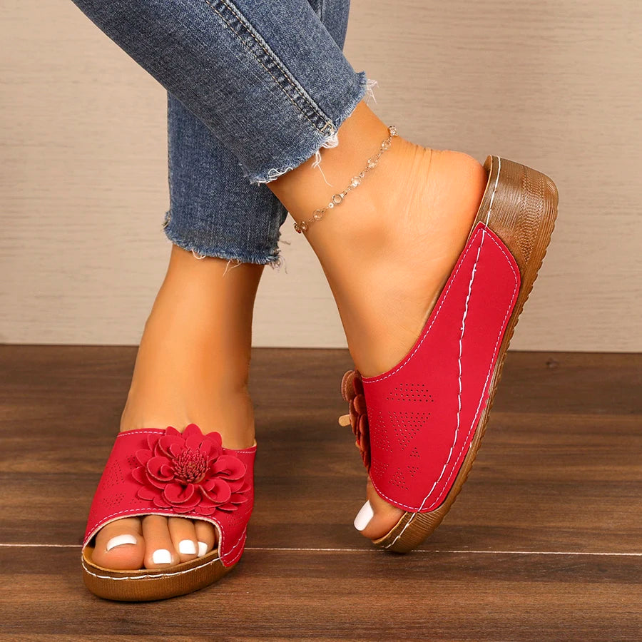 Women Sandals Summer Round Toe Thick Sole Slippers Comfortable Open-toe Shoes Women Fashionable Large-size Wedge Slides Women Zpaxo