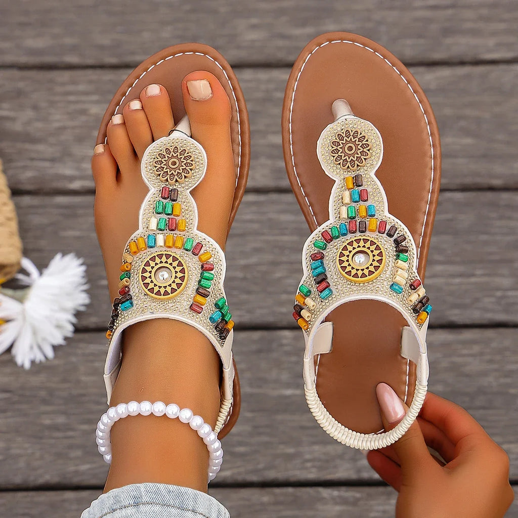 2025 Women Sandals Bohemian Flat Clip Toe Gladiator Shoes Woman Zpaxo