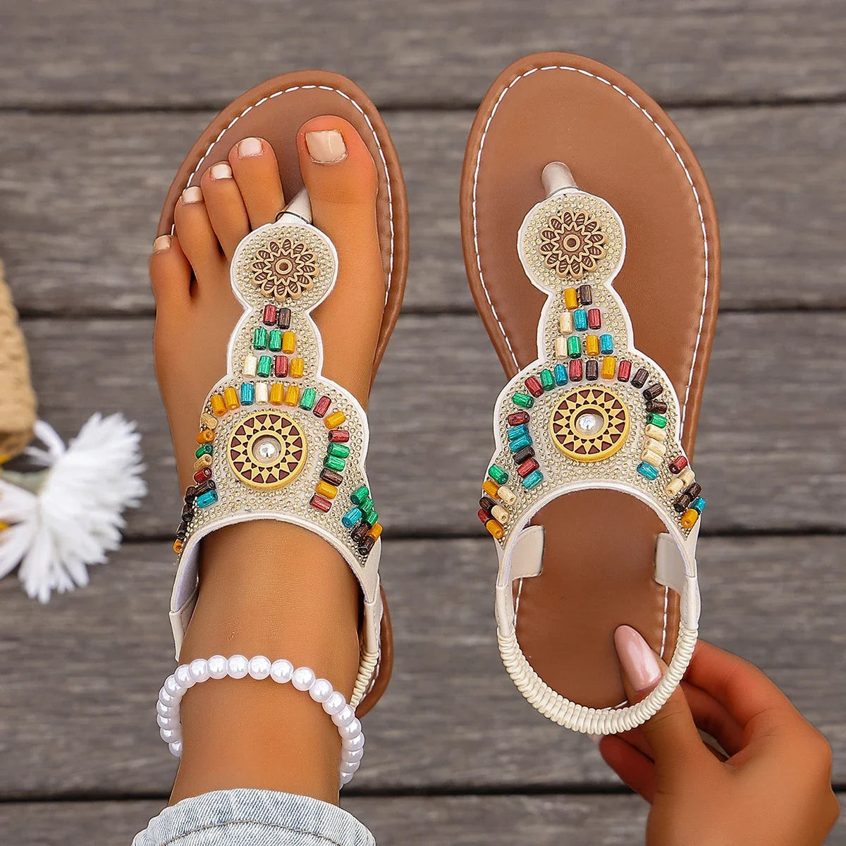 2025 Women Sandals Bohemian Flat Clip Toe Gladiator Shoes Woman Zpaxo