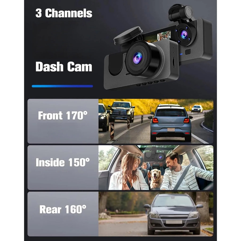 Dual Lens Wifi Dashcam 3 Channels Car Camera Video Recorder Night