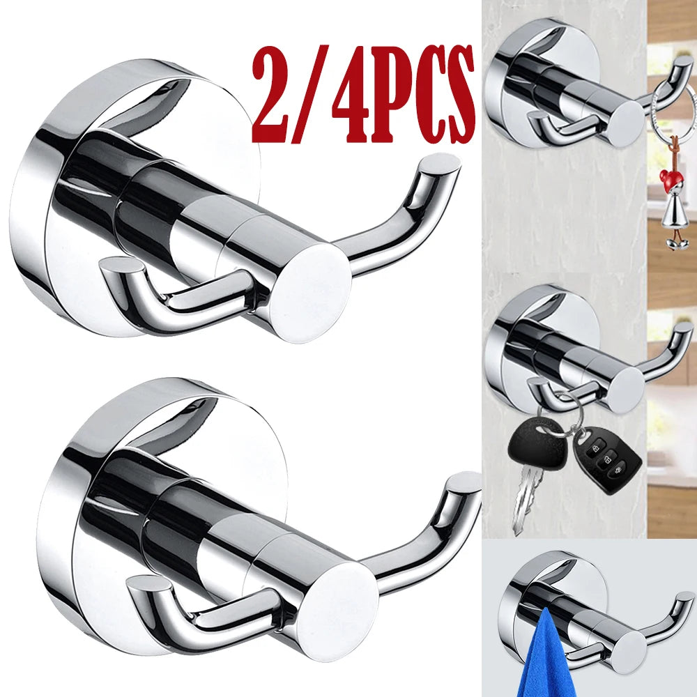 2/4 Pcs Towels Rack Wall Stickers Steel Hooks Non-slip Dual Robe Holder For Wall Glue Adhesive Hanger Robe Shower Accessories Zpaxo