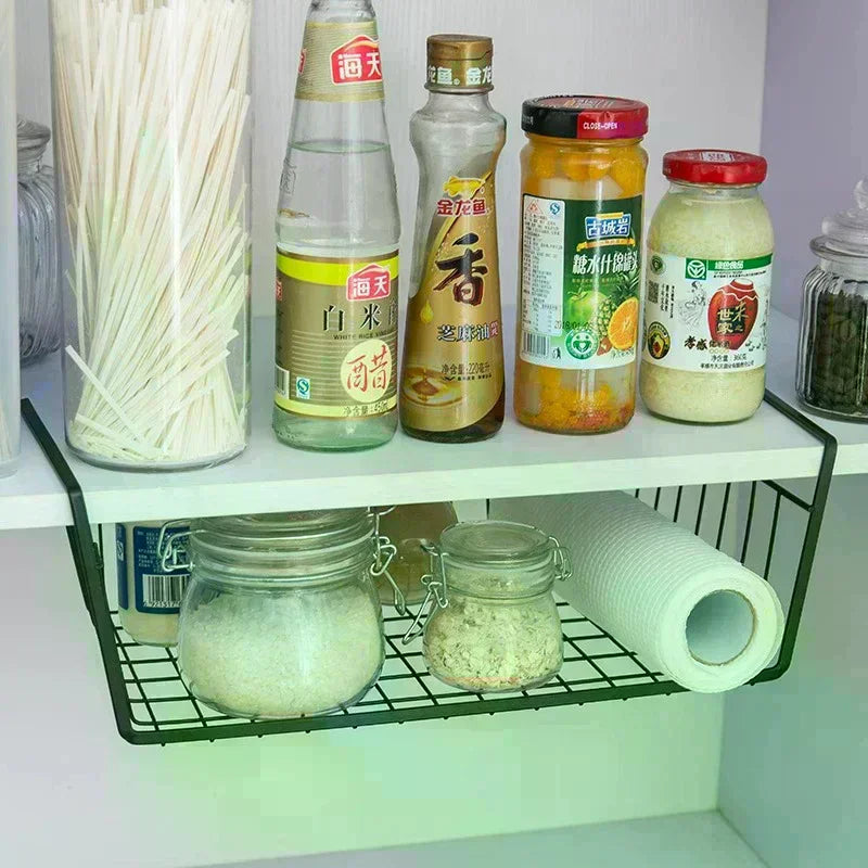 Under-Table Storage Basket No-Drill Hanging Iron Shelf Kitchen Cabinet And Wall Cabinet Divider Zpaxo