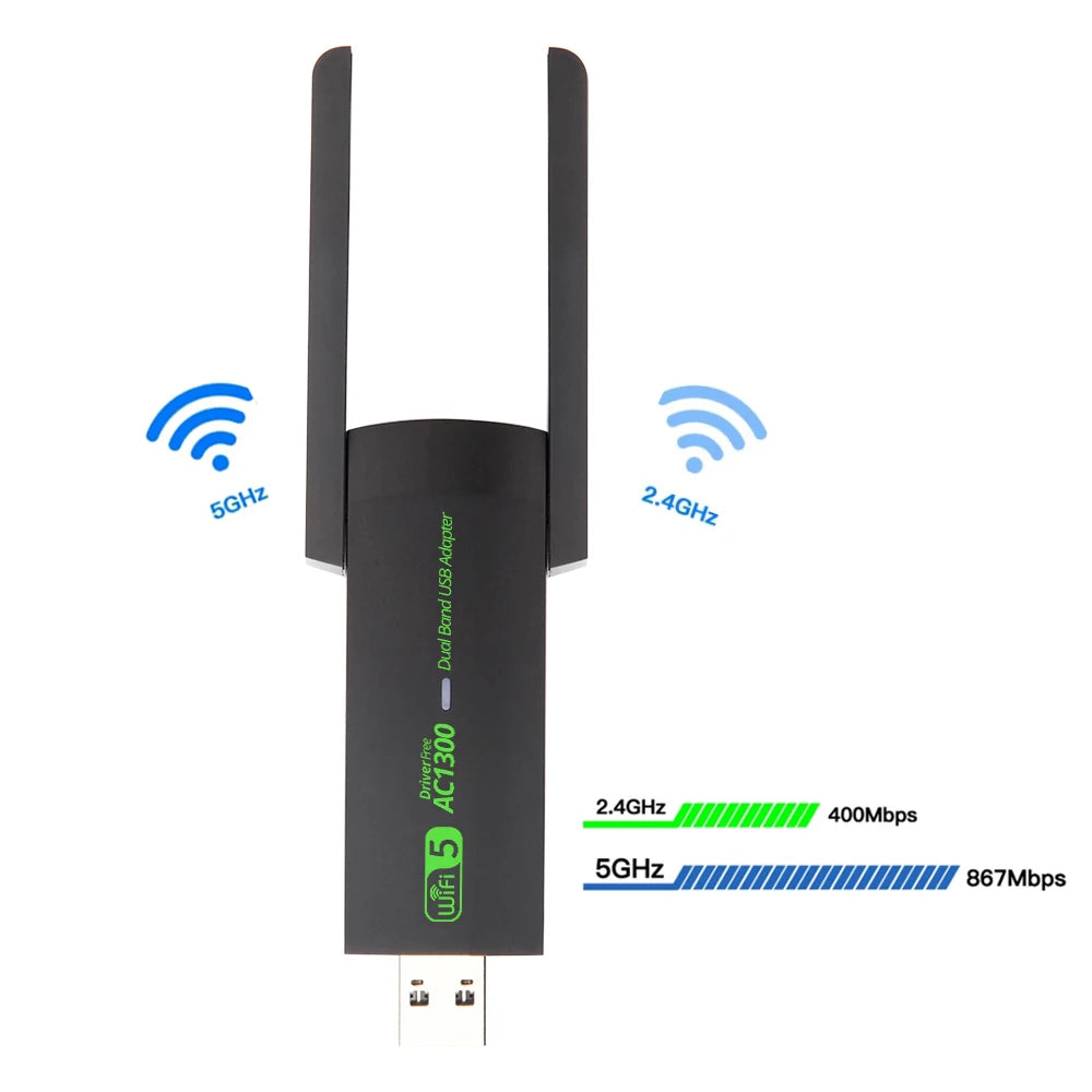 Dual Band 2.4G/5GHz USB Network Card USB 3.0 WiFi Adapter 1300Mbps High-Speed Wireless Receiver For Laptop PC Accessories Zpaxo