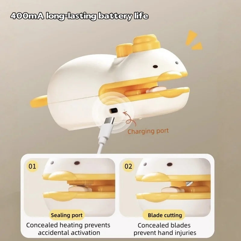 Cute Duck Rechargeable Handheld Sealer ABS Silicone 400mAh Portable