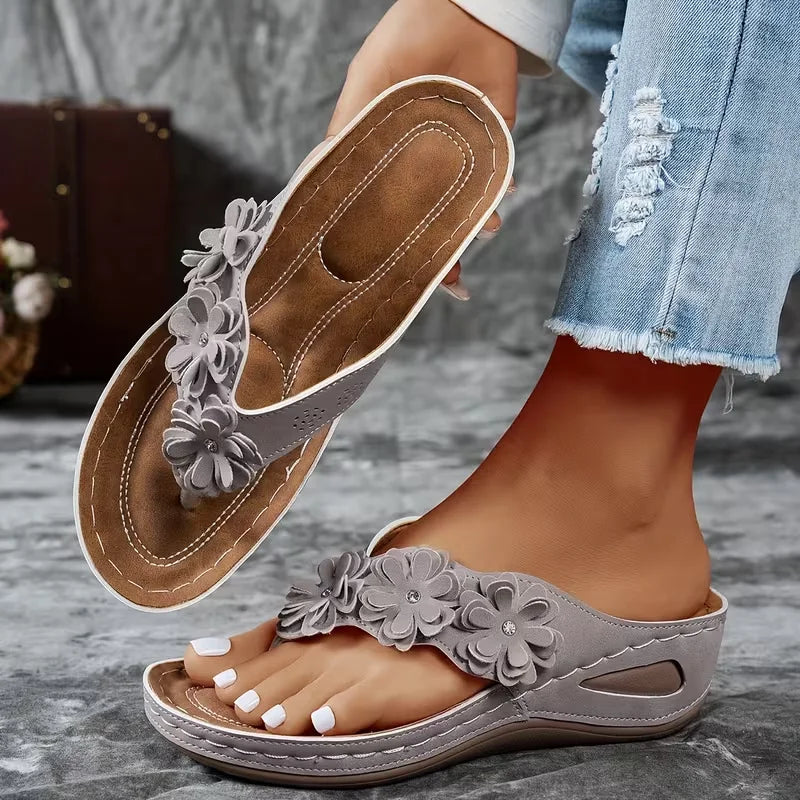 Women Slippers 2025 Slides Flowers Wedges Shoes Lightweight Platform Zpaxo gray 38
