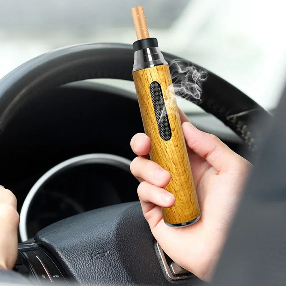 Portable Car Ashtray Mini Car Ashtray Anti Soot-flying Cigarette Cover Anti-ash Luxury Wood Cigarette Holder for Smoking Gift Zpaxo