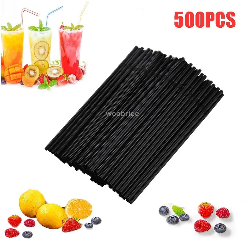 Multicolor Plastic Pipes Drinking Straws Cola Straws Bar Party Wedding Kitchen Pajitas Cocktail Straw Wholesale Tool Zpaxo 500PCS-Black
