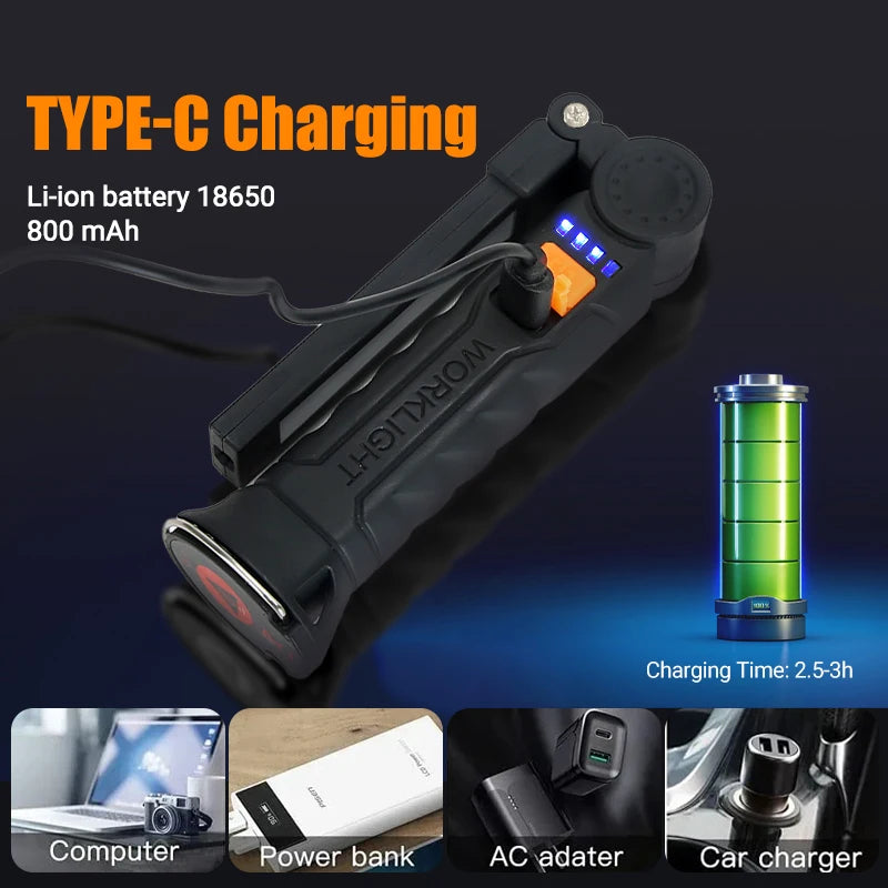 KDULIT Magnetic LED Work Light – Type-C Rechargeable Camping Lamp