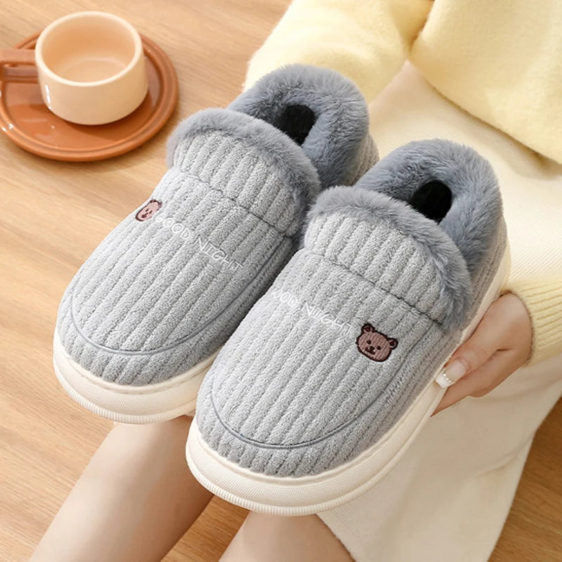 Soft Sole Slippers Women Winter Fashion Fur Fuzzy Plush Men Warm