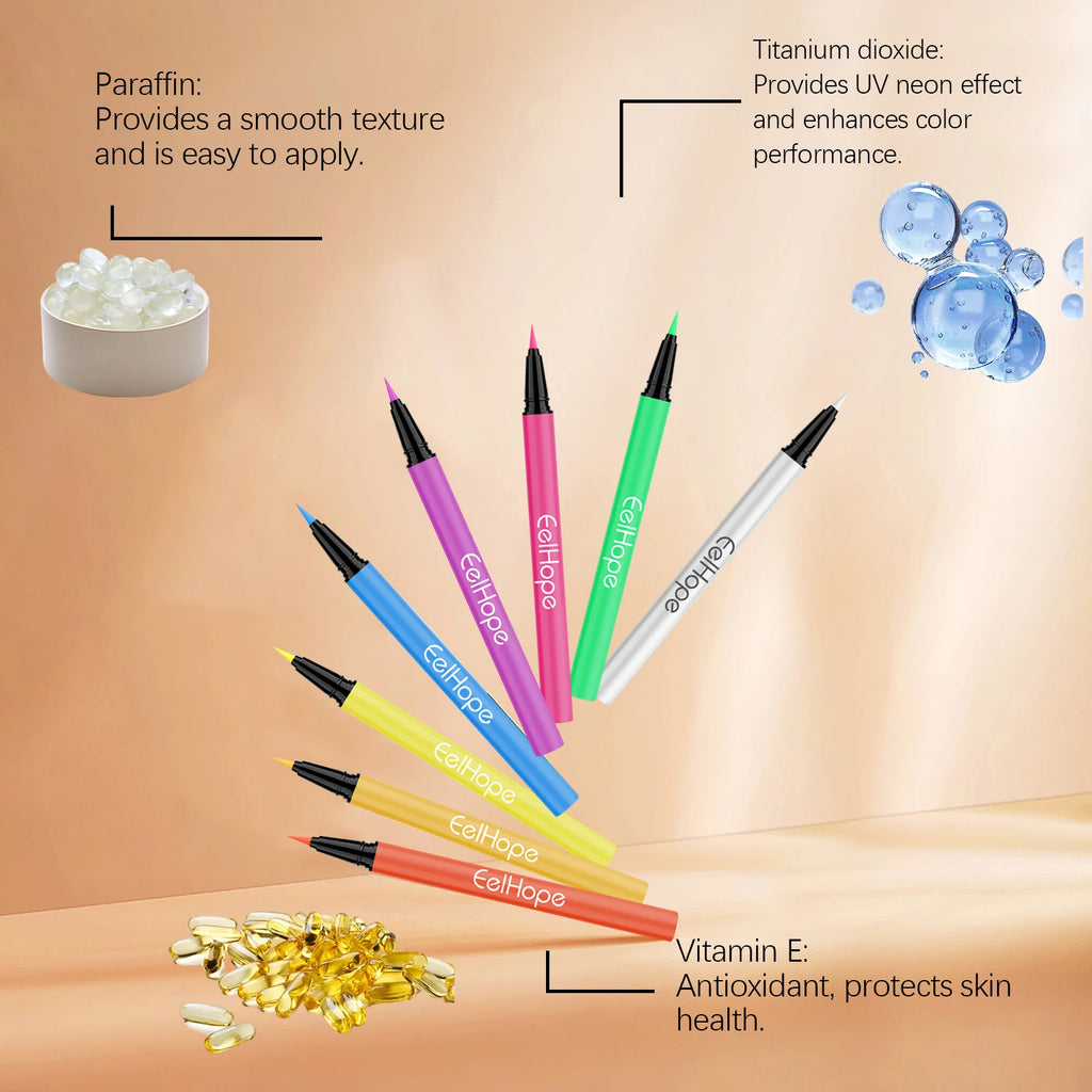 8 Color Christmas Neon UV Luminous Eyeliner Pen Set Glitter Makeup Eye Liner Pencil Tool Waterproof Sweatproof Body Face Makeup Zpaxo