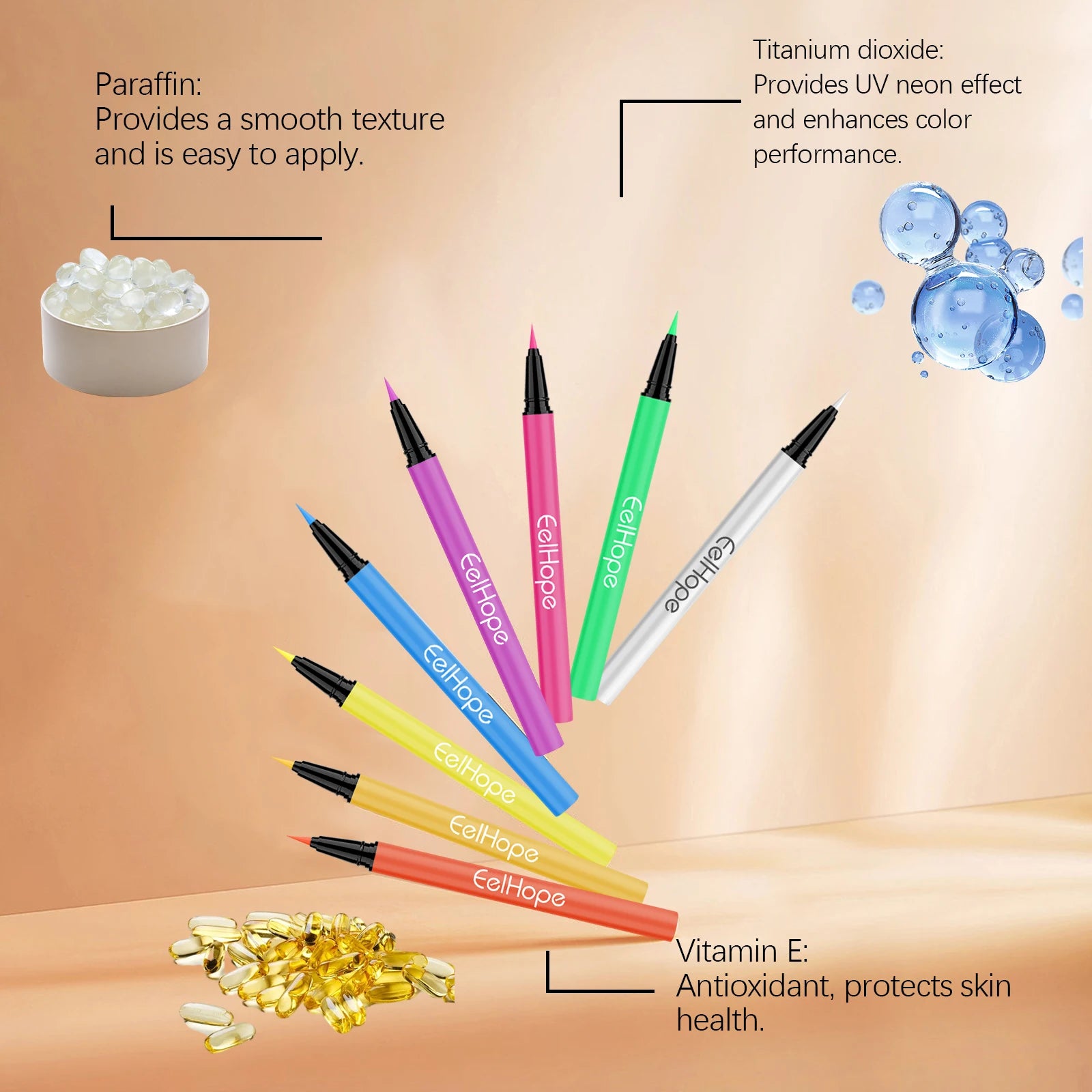 8 Color Christmas Neon UV Luminous Eyeliner Pen Set Glitter Makeup Eye Liner Pencil Tool Waterproof Sweatproof Body Face Makeup Zpaxo
