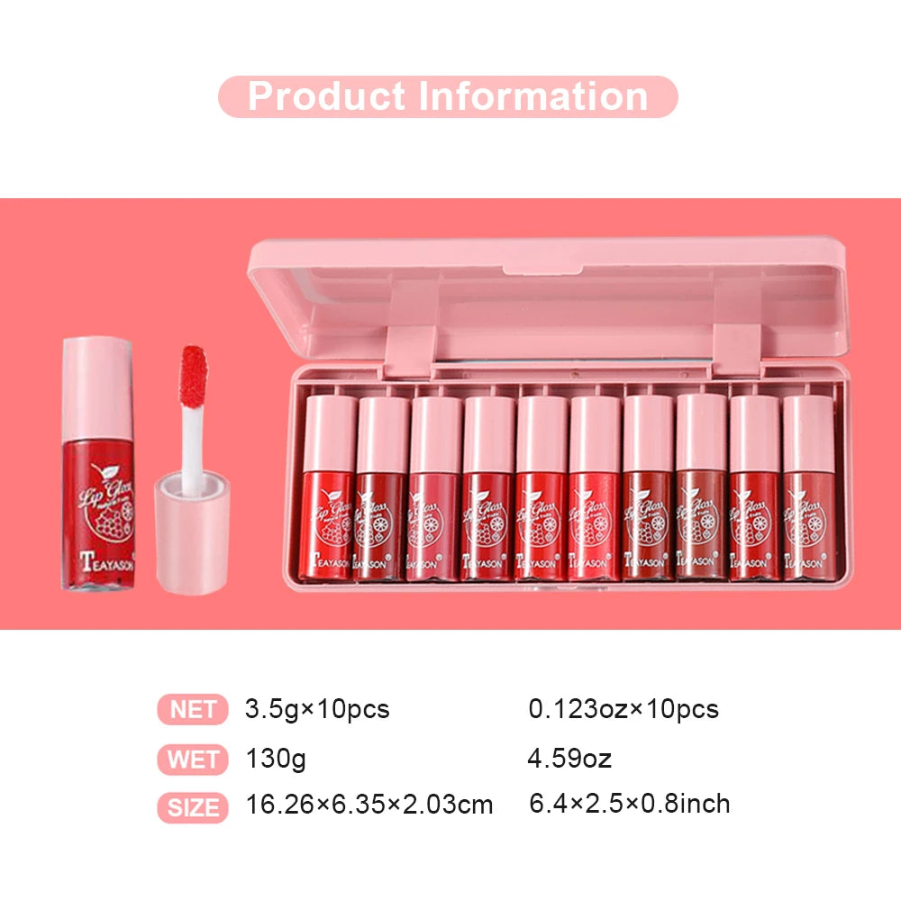 10-Color Lip Gloss Set, Moisturizing Lip Gloss, Plumping Mini Korean-Style Lip Gloss, Long-Lasting, Non-Stick, Waterproof, High-Pigment, Brightening, Complexion-Enhancing Lipstick Zpaxo