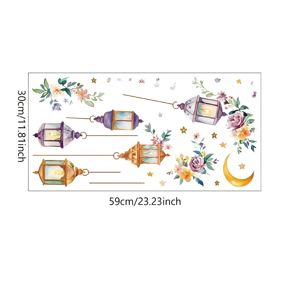 Eid Al Fitr Watercolor Plant Flower Star Moon Wall Stickers Ramadan