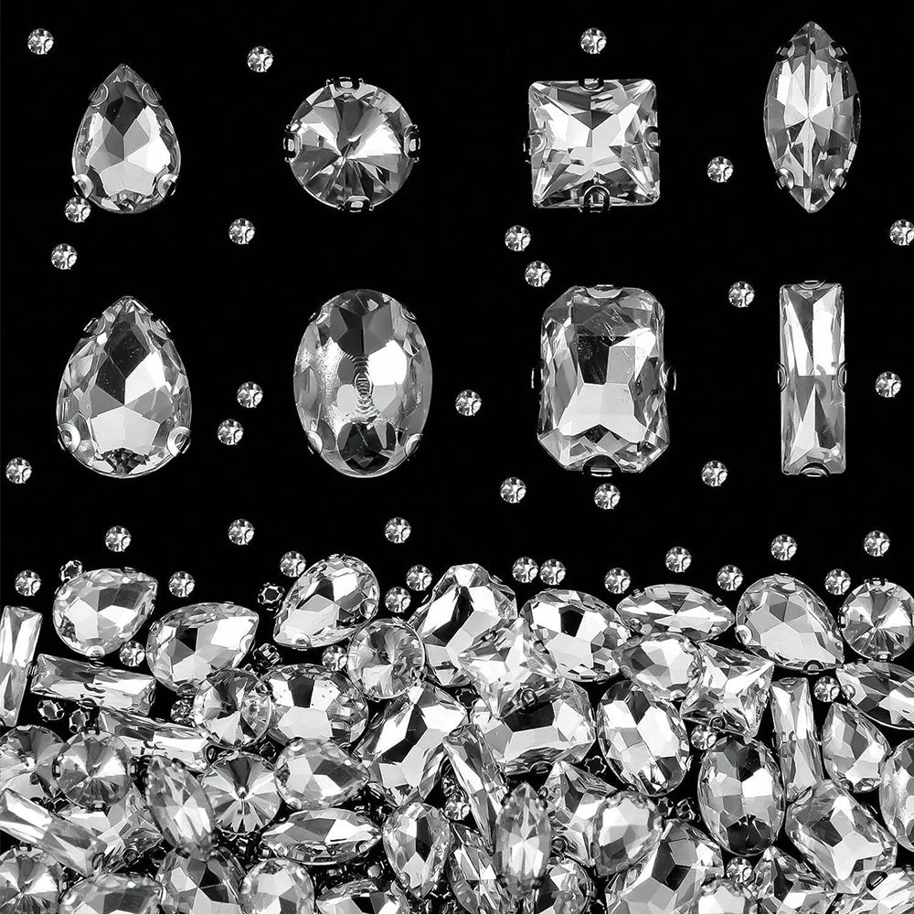 240Pcs Glass Rhinestones Mixed Shape Clear Crystal Gems Diamond Stone Flat Back Rhinestones for Clothes Shoes Jewelry Arts Craft Zpaxo