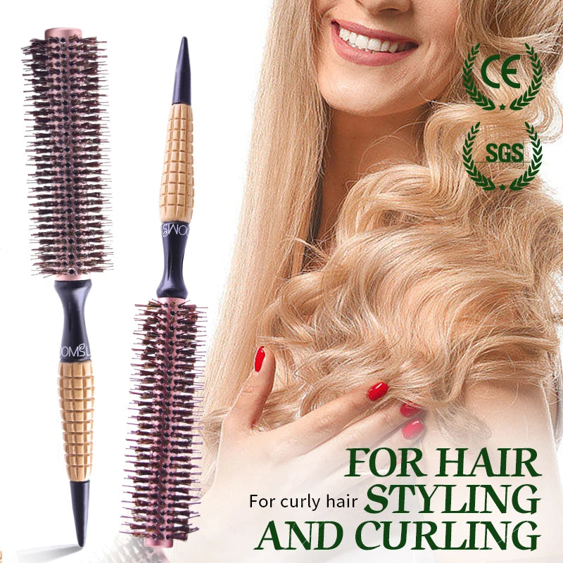 Round Barrel Boar Bristles Hair Brush Women Blowing Curling Styling Hair Comb Anti Static Roll Hairbrush Profissional Wood Combs Zpaxo