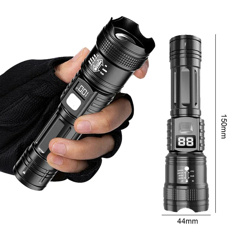 10000LM Rechargeable LED Tactical Flashlight | Zoomable 3-Mode Torch