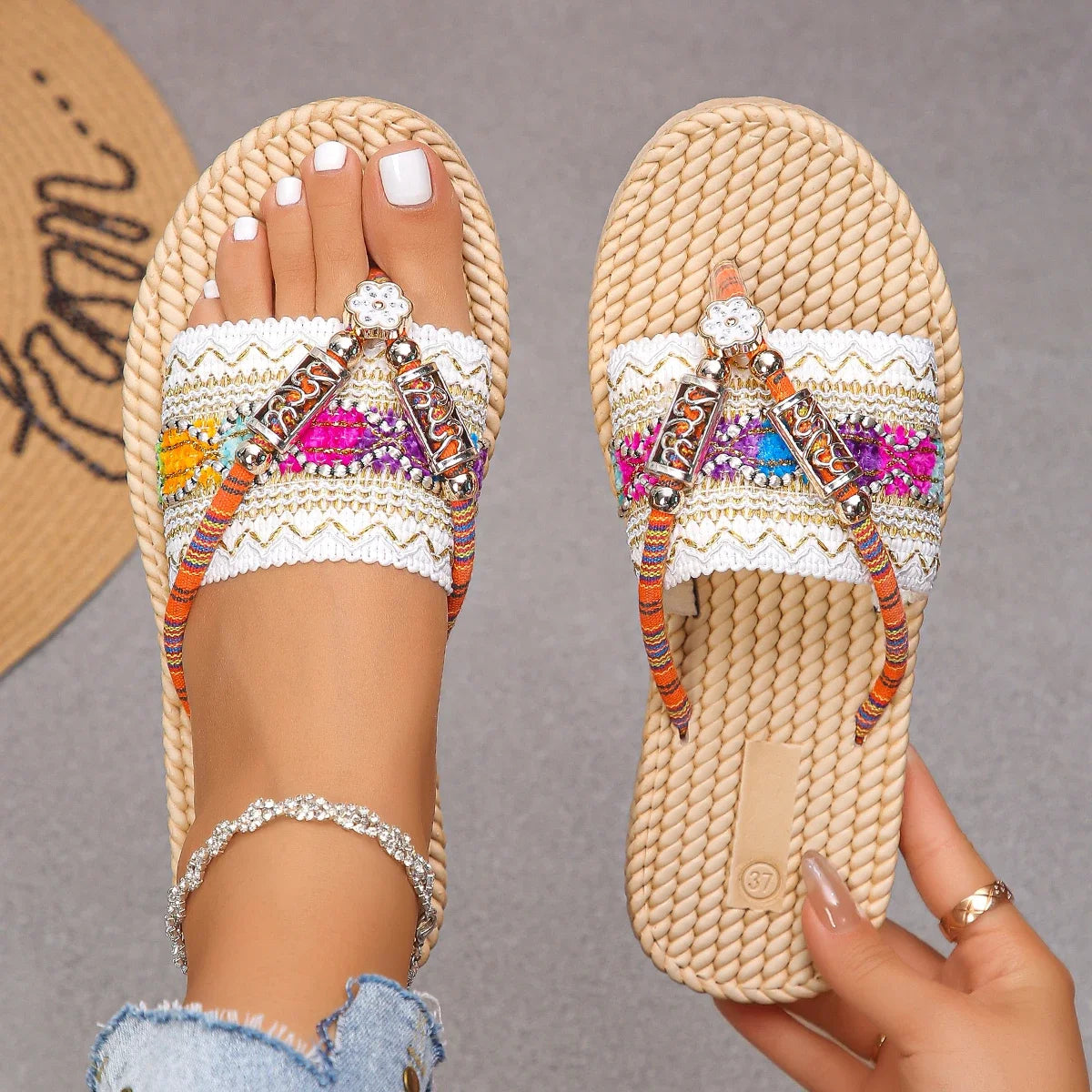 Women Slippers Open Toe Casual Shoes Summer Round Thick Soled Zpaxo WHITE 39