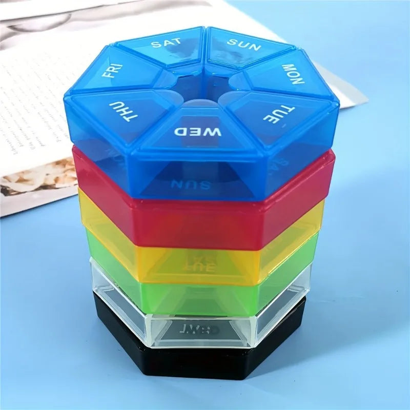 Convenient 7-Grid Pill Box Organizer Rainbow Colors Perfect Weekly