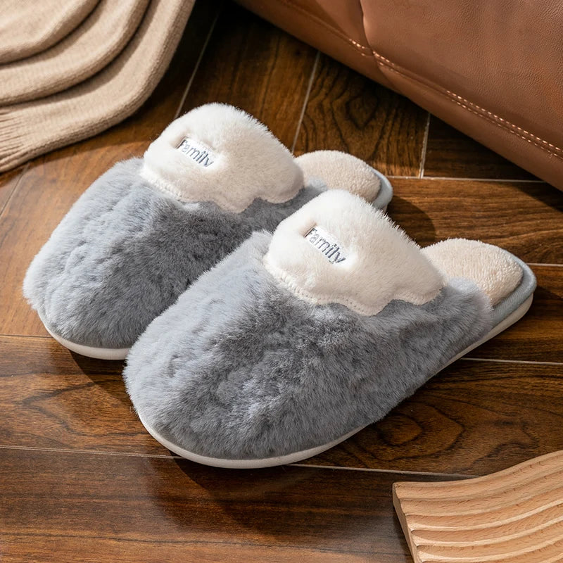 Non-slip Winter Men Slippers Warm Plush Lined Bedroom House Shoes