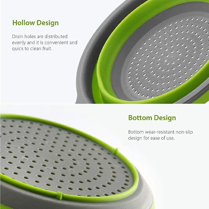 LMETJMA Silicone Collapsible Colander with Handle Kitchen Folding Strainer Colander for Draining Pasta Vegetable Fruit JT111 Zpaxo