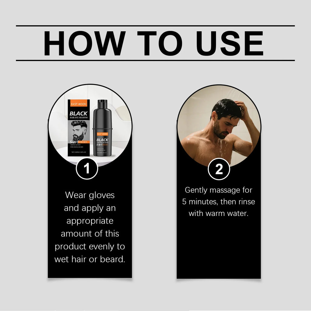 East Moon Black Men's Hair Shampoo Gentle Enhances Color Naturally Even Shine Covers Gray Hair and White Beard Daily Hair Care Zpaxo