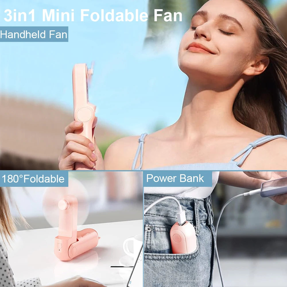 Mini Handheld Fan USB Rechargeable Small Foldable Pocket Personal