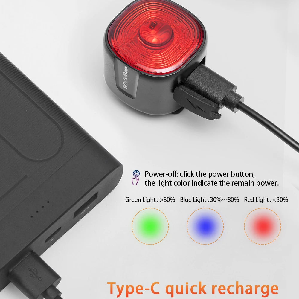 Bicycle Intelligent Brake Tail Light IP66 Waterproof 6 Light Modes High Brightness Bike Rear Lamp for Seat Post/Saddle/ Bag Zpaxo