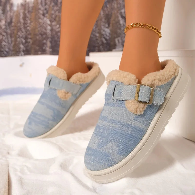 Winter Women's Round Closed Toe Comfortable Thick Sole Mid Heel Zpaxo