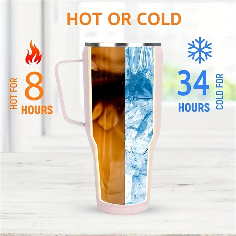 40oz 304 Stainless Steel Insulated Water Bottle,Thermal Coffee Car Cup, Cold Hot Mugs Vacuum Flask With Handle Straw,For Sport Zpaxo
