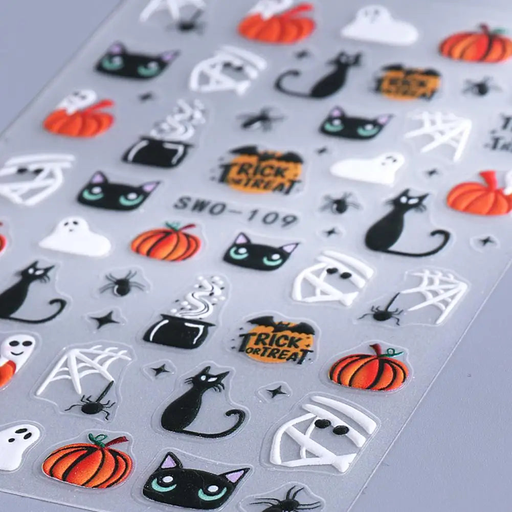 1pcs Halloween Nail Stickers Pumpkin Ghost Spider Skull Design Cute Adhesive Slider Decals DIY Manicure Decor Zpaxo