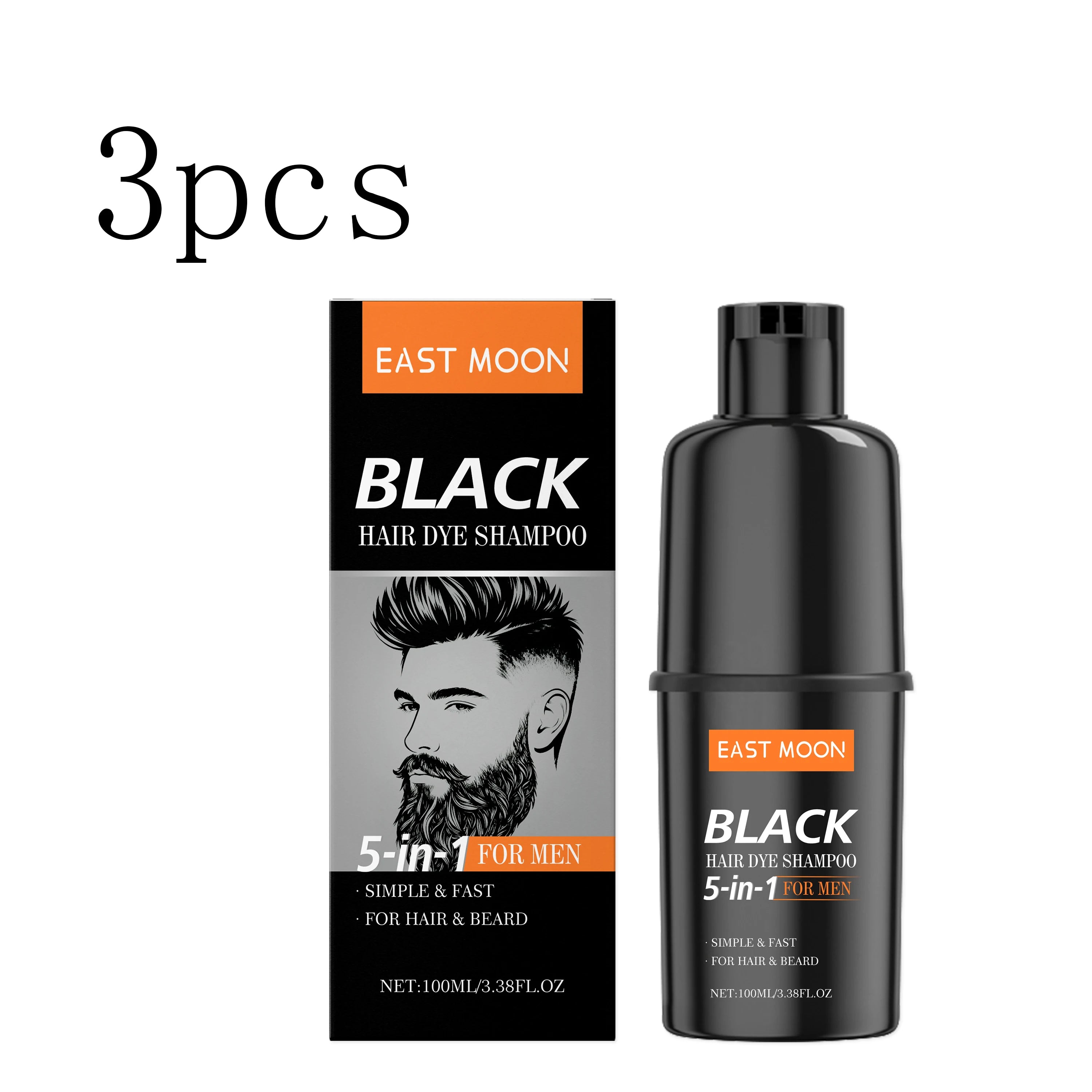 East Moon Black Men's Hair Shampoo Gentle Enhances Color Naturally Even Shine Covers Gray Hair and White Beard Daily Hair Care Zpaxo 3boxed