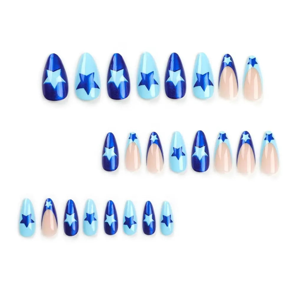 24pcs Long Almond False Nails French Leopard Star Press on Nails Fake Nails DIY Manicure Detachable Nail Tips Zpaxo