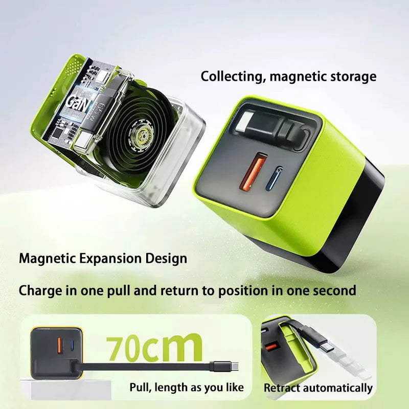 65W Gan Fast Charger USB-C Built-in Type-c Cable EU US Plug Iphone 15
