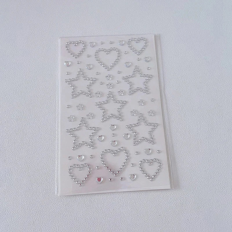 1 2 Sheets Fish Cakes Heart Star Angel Wings Sparkly Rhinestone Zpaxo Silver Heart-1PCS