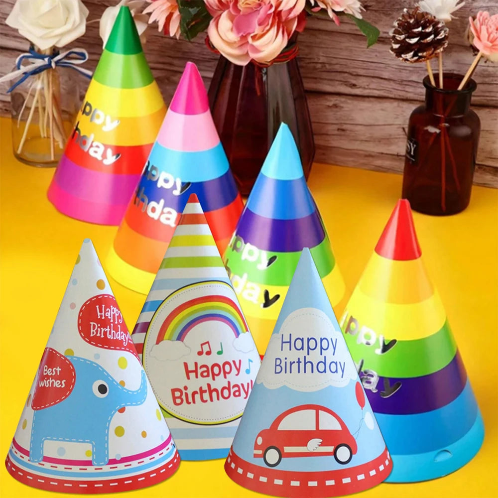 10Pcs Rainbow Birthday Party Hats Colorful Cone Paper Hats for Kids Boys Girls Adults Party Decoration Zpaxo