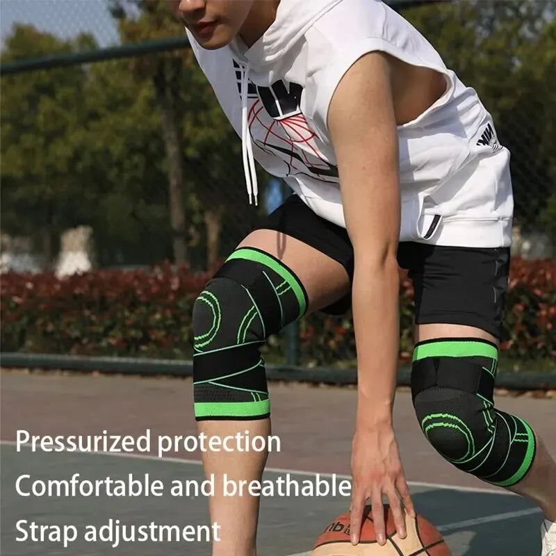 Compression Knee Pads Support Lengthen Stripe Sport Sleeve Arthritis Joint Pain Protector Elastic Kneepad Brace Adjustable Strap Zpaxo