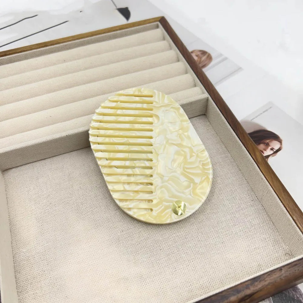 Simple Acetate Makeup Mirror Mini Anti static Mirror comb multifunctional Folding Hair comb Travel Zpaxo H