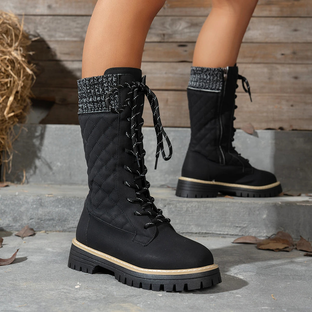 Women Ankle Boots 2025 New Designer Warm Snow Boots Women Lace-Up Fashion Casual Boots Plus Size Plush Mid Calf Platform Shoes Zpaxo