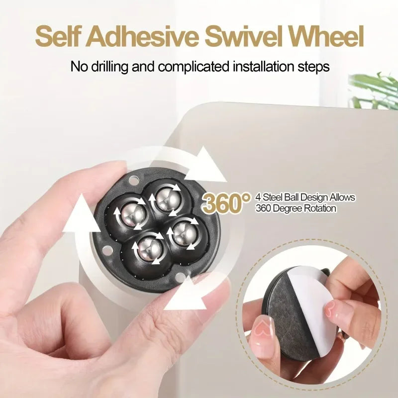 Self-Adhesive Furniture Casters Mini Rotating Wheels 360° Swivel Casters Suitable for Home Daily Furniture Moving Table Leg Pads Zpaxo