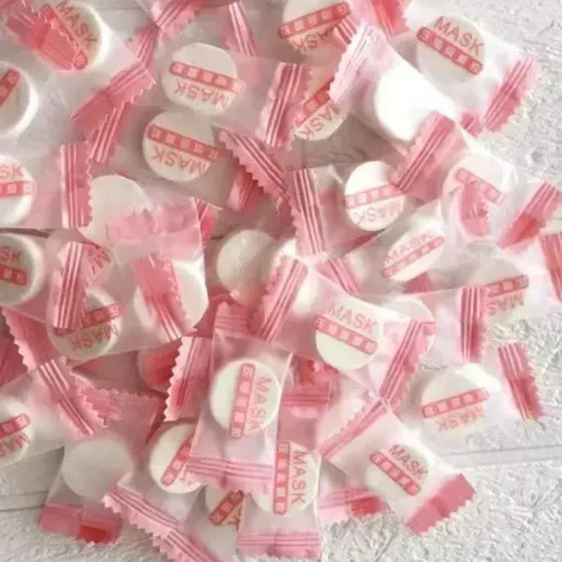 100pcs Disposable Compressed Facial Mask Portable Travel Non-woven Face Mask Skin Care Cotton Wrapped Masks Paper Zpaxo Cotton MASK 100 PCS