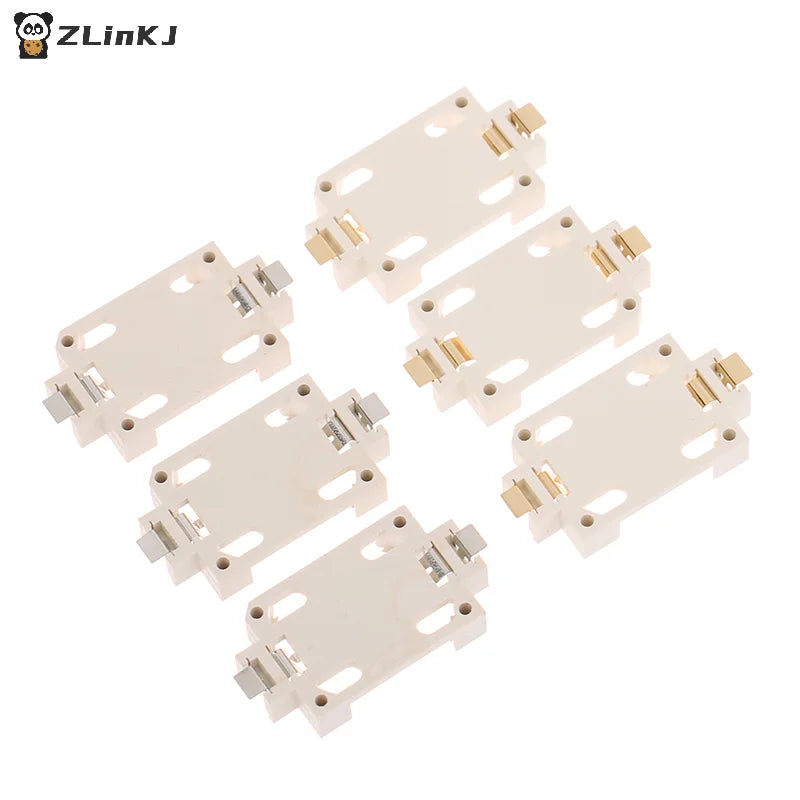 10Pcs White Housing Gold-Plated Tin-Plated Button Battery Holder For CR2032 Cr2025 Bs-6 SMD Button Battery Holder Socket Cases Zpaxo