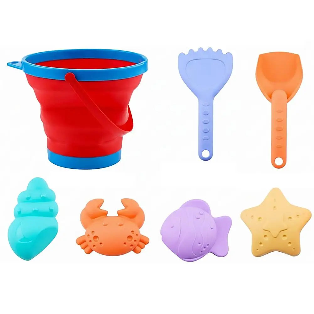 Foldable Beach Sand Toys Set – Collapsible Bucket, Shovel & Molds Beach Sand Toy Set Zpaxo Red