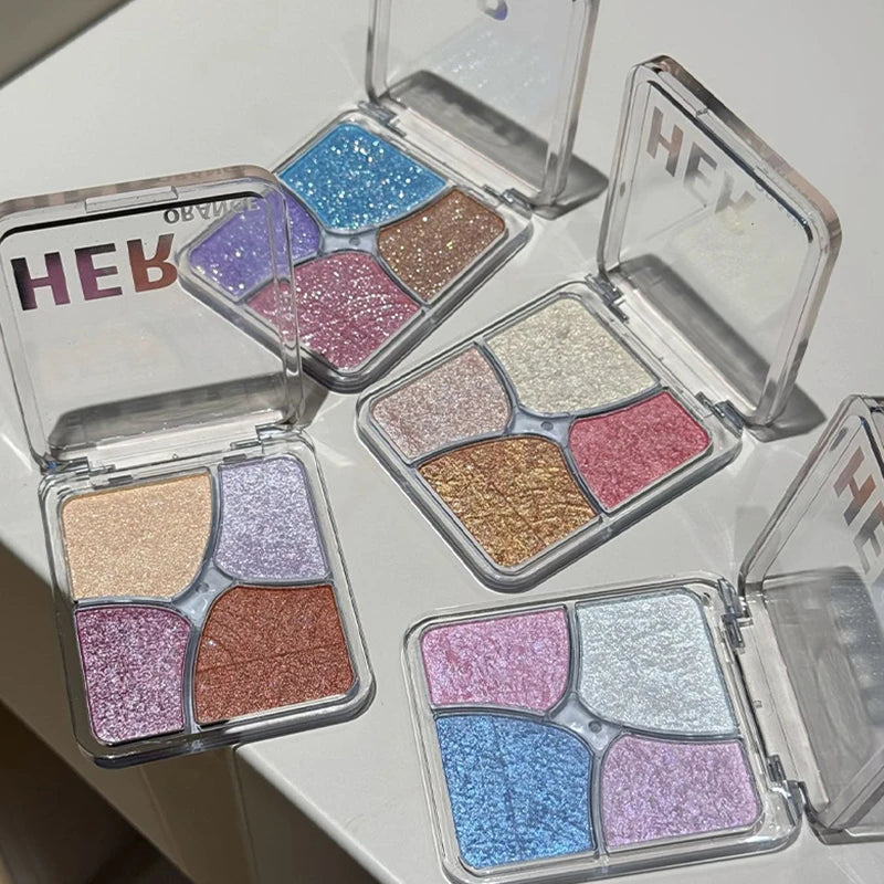 4Color Pearly Glitter Shimmer Smooth Eyeshadow Cream Mashed Potato Face Highlighter Palette Lasting Sparkling Highlighter Makeup Zpaxo