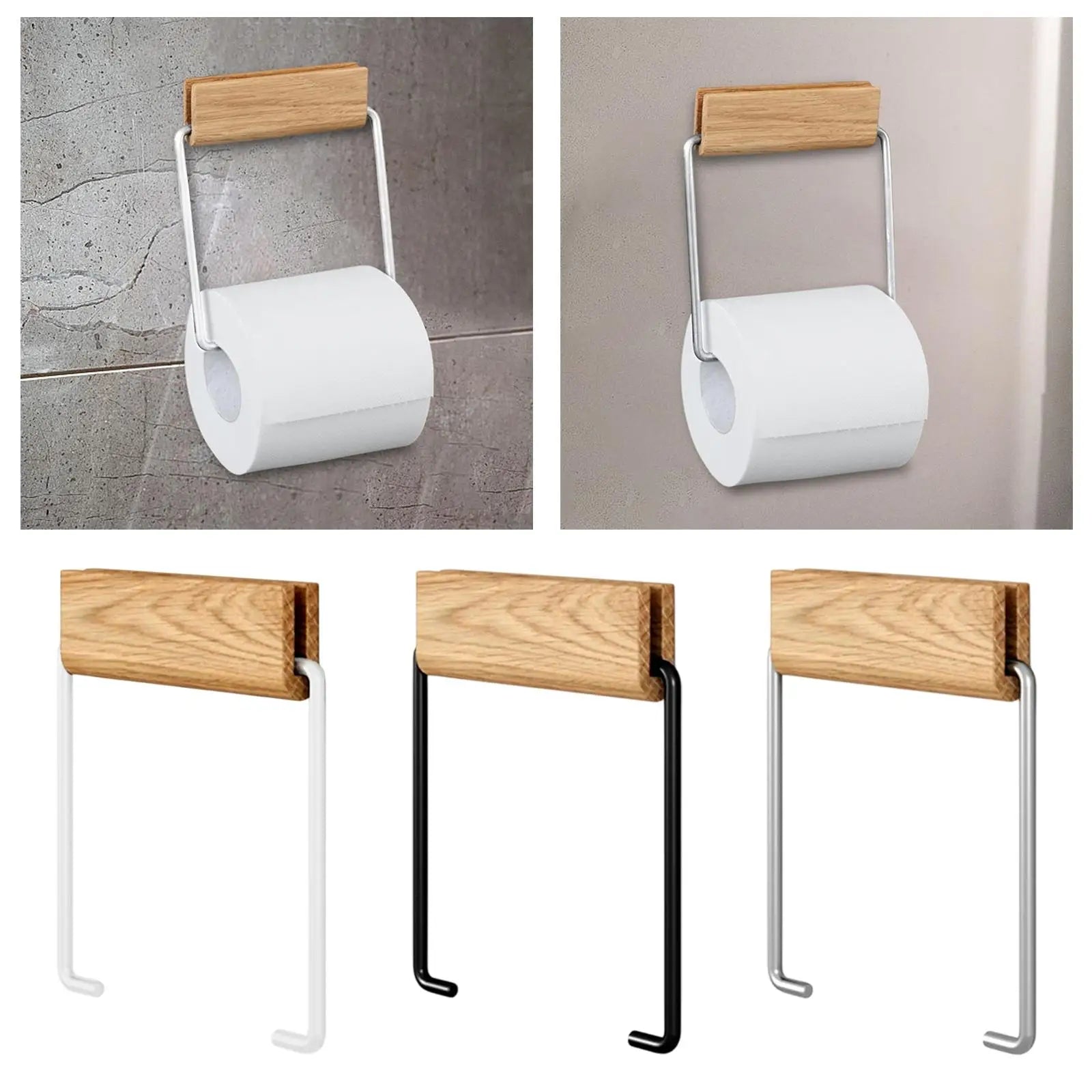 Wall-Mounted Paper Towel Holder – Modern Wood & Metal Rack Toilet Paper Holder Zpaxo