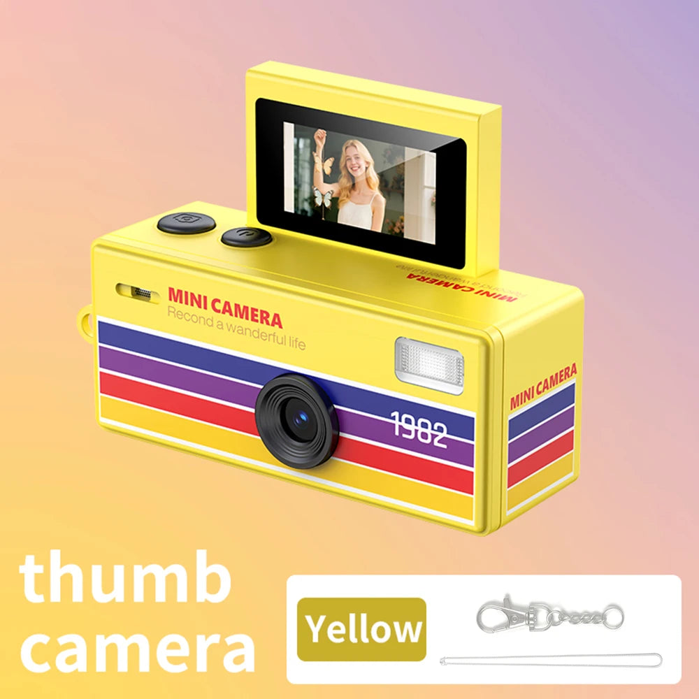 1080P HD Retro Thumb Camera with 180° Flip Screen Wearable Portable Mini Keychain Camera for Outdoor Travel Photography 2026 NEW Zpaxo LK030 Yellow Camera Add 8G
