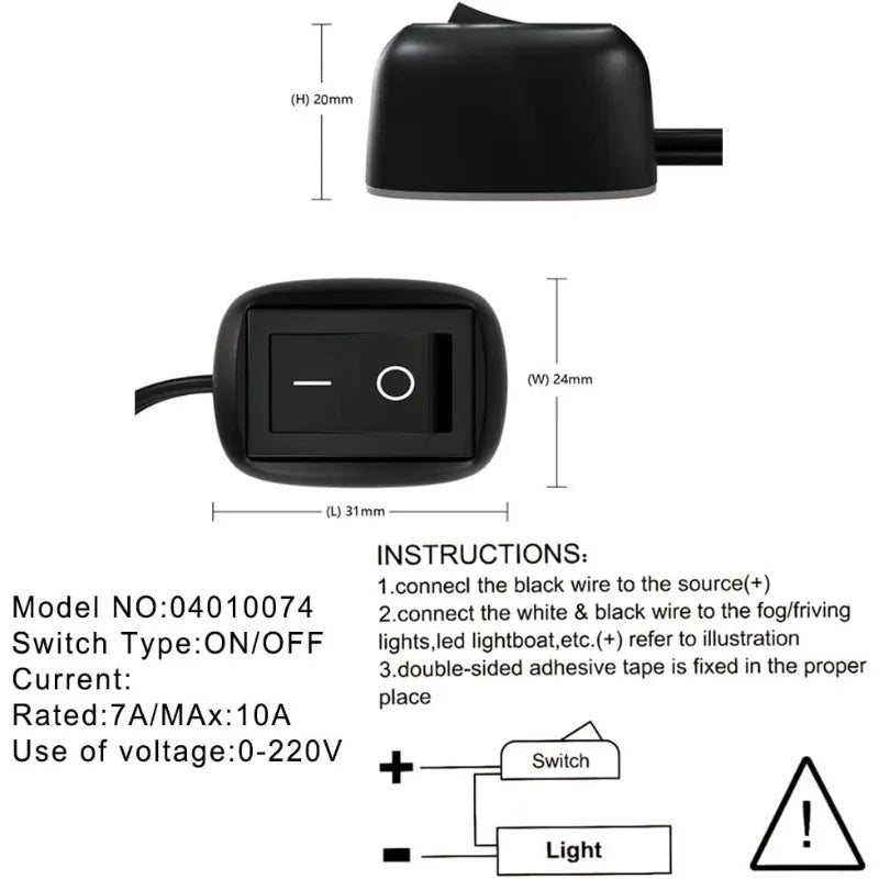 DC 12V Paste-On Mini Toggle Switch – 60cm Cable for Car Lights