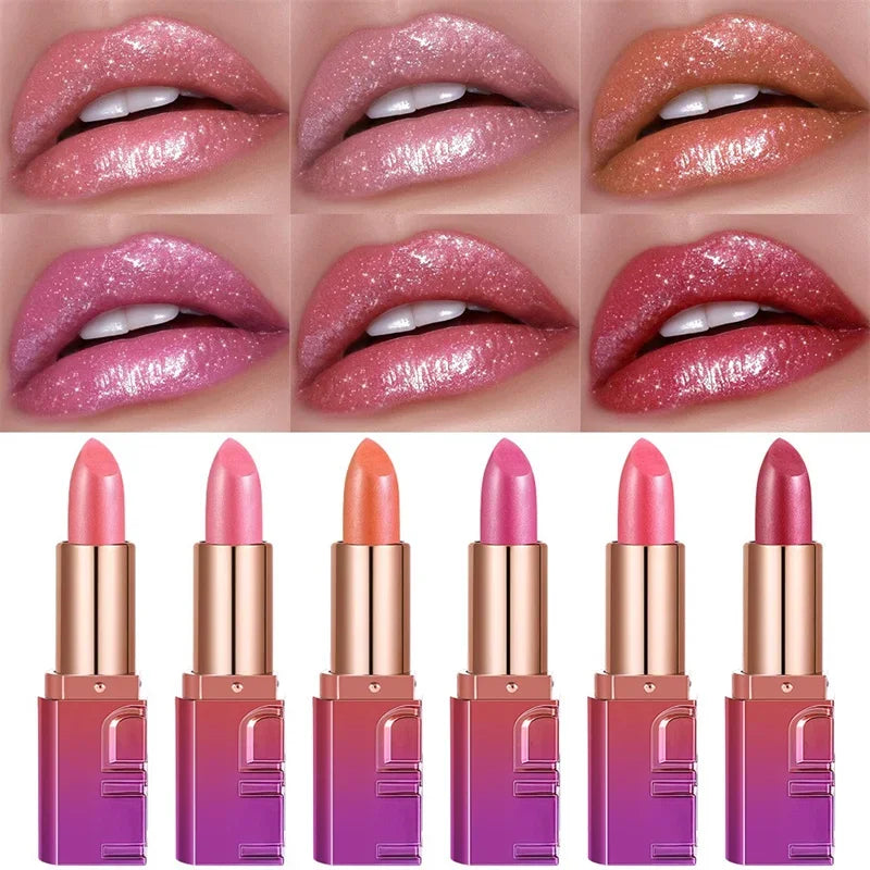 6 Colors Bold & Intense Glitter Shiny Lipstick Waterproof Moisturize Pearlescent Lipgloss Luxurious Sparkling Lip Gloss Makeup Zpaxo