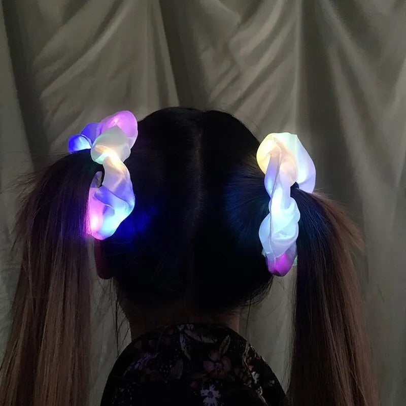 LED Glow-in-the-dark Sausage Headband for Girls, Large Luminous Ponytail Hair Accessories, Fancy Party, Birthday, Halloween Gift Zpaxo